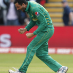 Pakistan's Junaid Khan celebrates the wicket of Sri Lanka's Thisara Perera