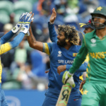 Sri Lanka's Lasith Malinga celebrates as Pakistan's Shoaib Malik is caught by Niroshan Dickwella